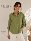 شومیز سبز ماچایی لینن زنانه برند Amisu